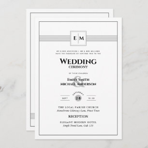 Classic Monogram Formale Wedding White All in 1 In Einladung