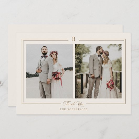 Classic Monogram Foto Wedding Dankeschön Card Dankeskarte (Vorne/Hinten)