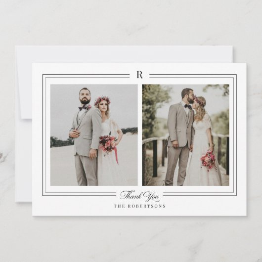 Classic Monogram Foto Wedding Dankeschön Card Dankeskarte (Vorderseite)