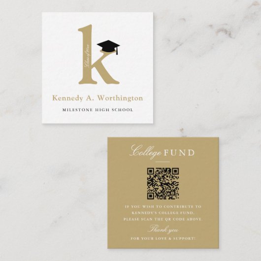Classic Monogram Gold 'K' Graduation College Fund Begleitkarte (Vorne/Hinten)