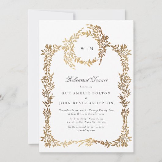 Classic Monogram Gold Wappen Probe Dinner Einladung (Vorderseite)