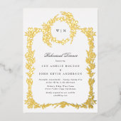 Classic Monogram Gold Wappen Probe Dinner Folieneinladung (Vorderseite)