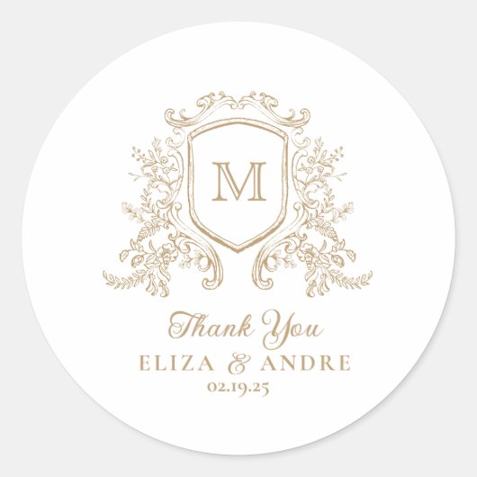Classic Monogram Gold Wedding Sticker (Vorderseite)
