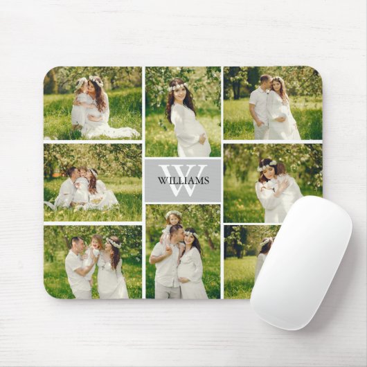 Classic Monogram Gray Foto Collage Mousepad (Mit Mouse)