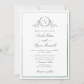 Classic Monogram Green Watercolor Wedding Einladung (Vorderseite)