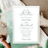 Classic Monogram Green Watercolor Wedding Einladung