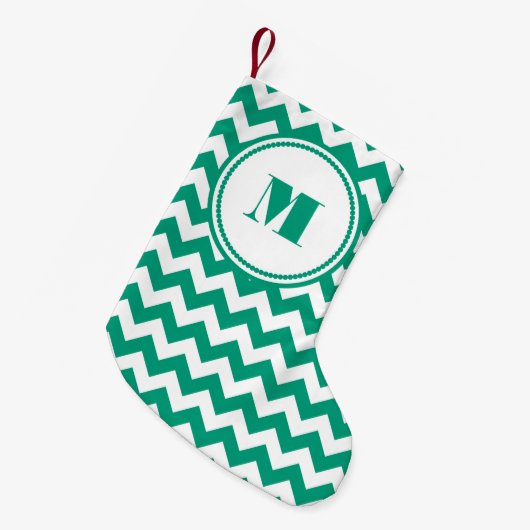 Classic Monogram Green Zickzack Pattern Kleiner Weihnachtsstrumpf (Vorderansicht (hängend))