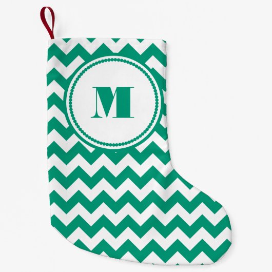 Classic Monogram Green Zickzack Pattern Kleiner Weihnachtsstrumpf (Vorderseite)