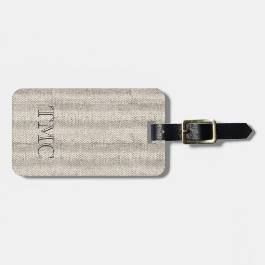 Classic Monogram Initials Linen Fabric Travel Gepäckanhänger (Vorderseite horizontal)