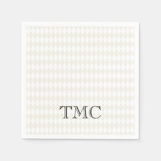 Classic Monogram INITIALS Schwarz-weiß Beige Chic Serviette (Vorderseite)
