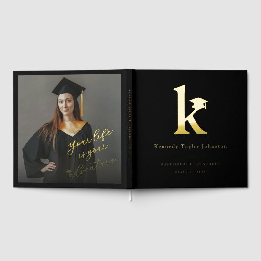 Classic Monogram K And Graduation Cap Grad Party Gästebuch (Voll)