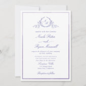 Classic Monogram Lavender Watercolor Wedding Einladung (Vorderseite)