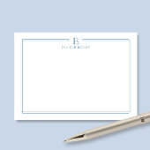 Classic Monogram Light Blue Border Stationery Note Mitteilungskarte