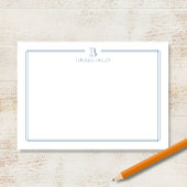 Classic Monogram Light Blue Border Stationery Note Mitteilungskarte