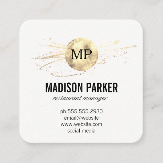Classic Monogram Luxe Gold Brushed Quadratische Visitenkarte (Vorderseite)