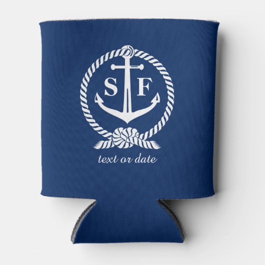 Classic Monogram Nautical Blue Anchor Beach Boat Dosenkühler (Vorderseite)