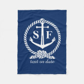 Classic Monogram Nautical Blue Anchor Beach Boat Fleecedecke (Vorderseite)