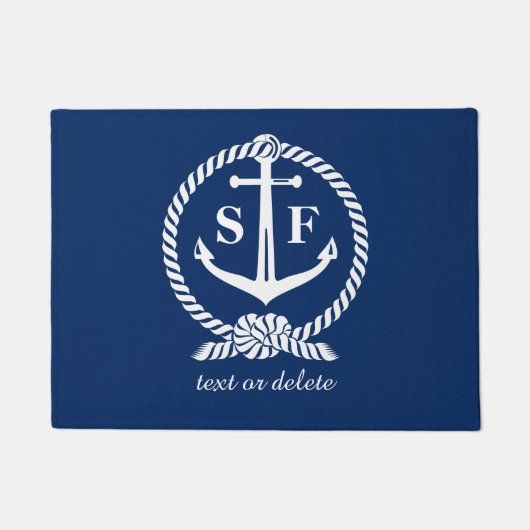 Classic Monogram Nautical Blue Anchor Beach Boat Fußmatte (Vorderseite)
