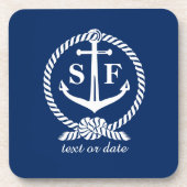 Classic Monogram Nautical Blue Anchor Beach Boat Getränkeuntersetzer (Vorderseite)