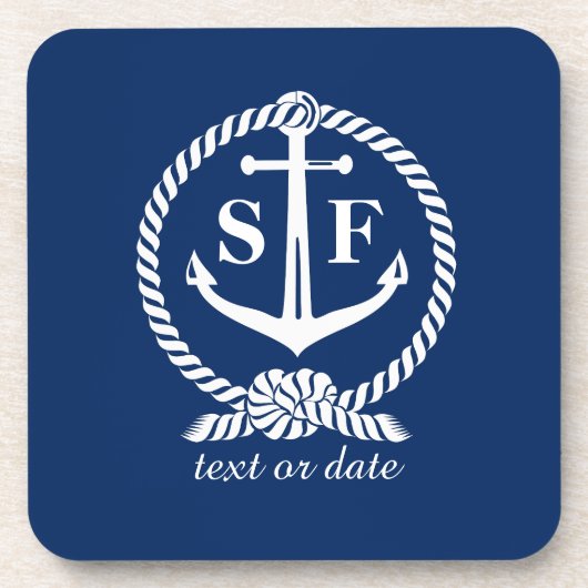 Classic Monogram Nautical Blue Anchor Beach Boat Getränkeuntersetzer (Vorderseite)
