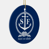 Classic Monogram Nautical Blue Anchor Beach Boat Keramikornament (Rechts)