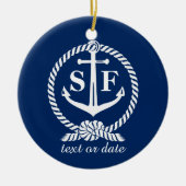 Classic Monogram Nautical Blue Anchor Beach Boat Keramikornament (Vorne)