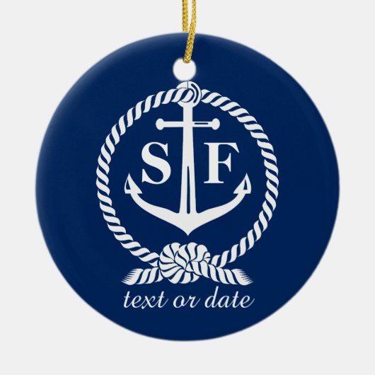 Classic Monogram Nautical Blue Anchor Beach Boat Keramikornament (Vorne)