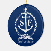 Classic Monogram Nautical Blue Anchor Beach Boat Keramikornament (Links)