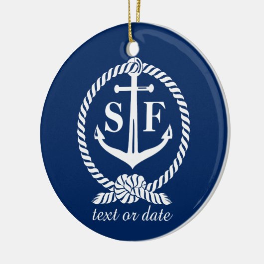 Classic Monogram Nautical Blue Anchor Beach Boat Keramikornament (Links)