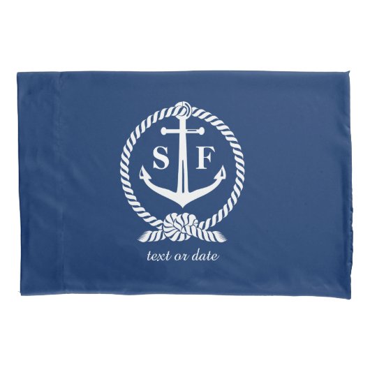 Classic Monogram Nautical Blue Anchor Beach Boat Kissenbezug (Vorderseite)