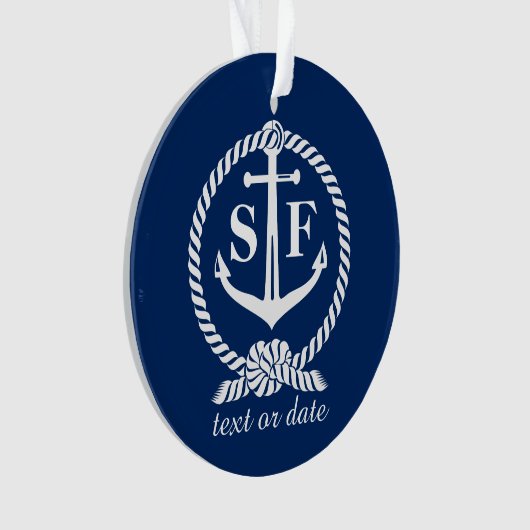 Classic Monogram Nautical Blue Anchor Beach Boat Ornament (Vorderseite)