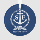 Classic Monogram Nautical Blue Anchor Beach Boat Ornament (Rückseite)