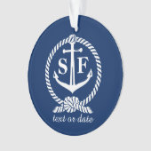 Classic Monogram Nautical Blue Anchor Beach Boat Ornament (Vorderseite)