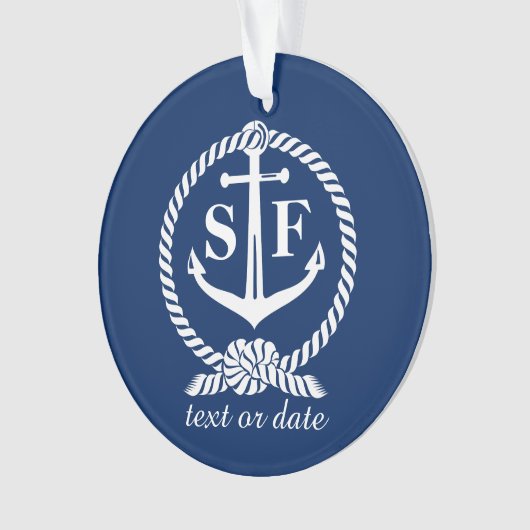 Classic Monogram Nautical Blue Anchor Beach Boat Ornament (Vorderseite)