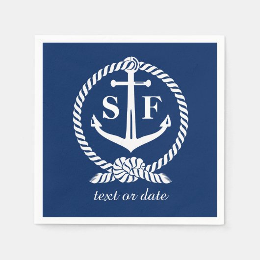 Classic Monogram Nautical Blue Anchor Beach Boat Serviette (Vorderseite)