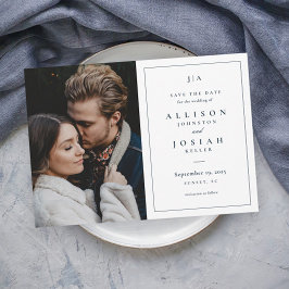 Classic Monogram Navy Blue and White Wedding Photo Save The Date