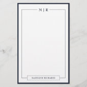Classic Monogram Navy Blue Border Stationery Briefpapier (Vorderseite)