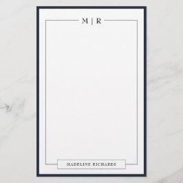 Classic Monogram Navy Blue Border Stationery Briefpapier
