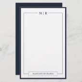 Classic Monogram Navy Blue Border Stationery Briefpapier (Vorne/Hinten)