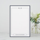 Classic Monogram Navy Blue Border Stationery Briefpapier (Stehend Vorderseite)