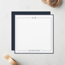 Classic Monogram Navy Blue Border Stationery Mitteilungskarte