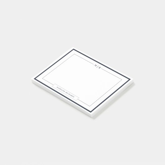 Classic Monogram Navy Blue Border Stationery Post-it Klebezettel (angewinkelt)
