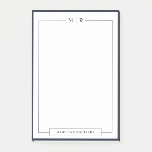Classic Monogram Navy Blue Border Stationery Post-it Klebezettel (Vorderseite)