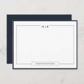 Classic Monogram Navy Blue Border Stationery Postkarte (Vorne/Hinten)