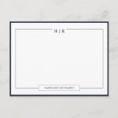 Classic Monogram Navy Blue Border Stationery Postkarte (Vorderseite)