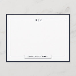 Classic Monogram Navy Blue Border Stationery Postkarte