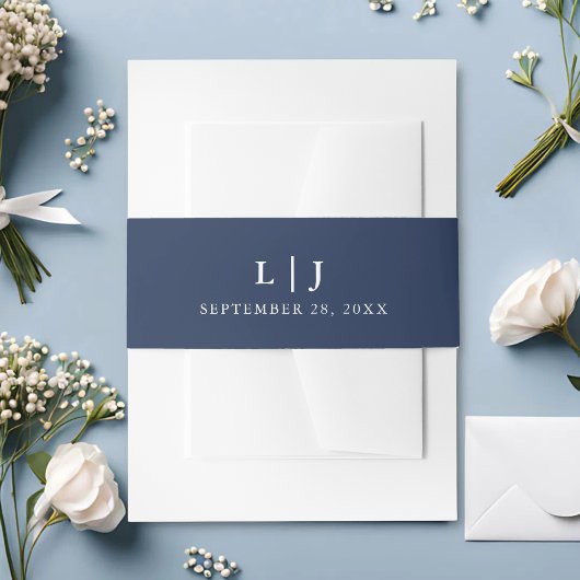 Classic Monogram Navy & White Wedding Einladungsbanderole