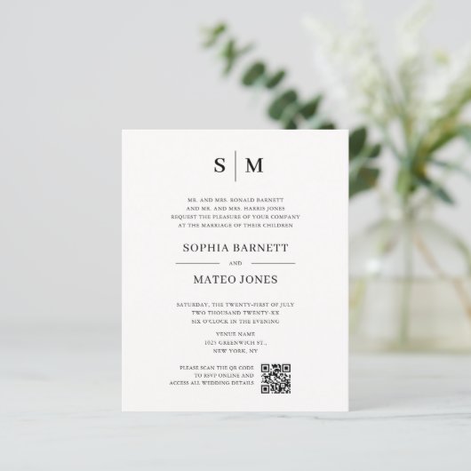 Classic Monogram Off White QR Code Wedding (Stehend Vorderseite)