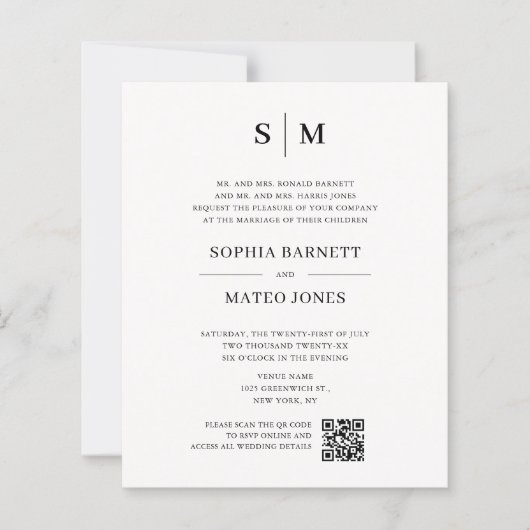 Classic Monogram Off White QR Code Wedding (Vorderseite)
