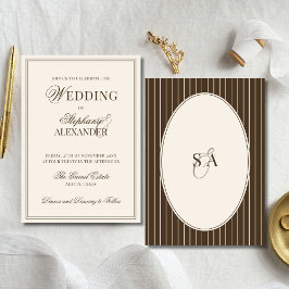 Classic Monogram Old Money Brown & Ivory Wedding Einladung